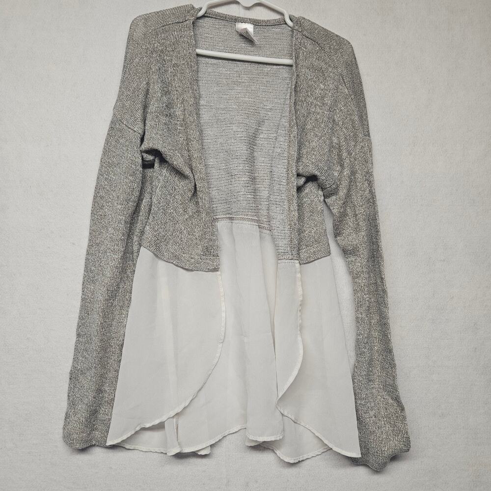 Total Girl Heather Grey Open Front Layered Chiffon Knit Cardigan size S 7/8